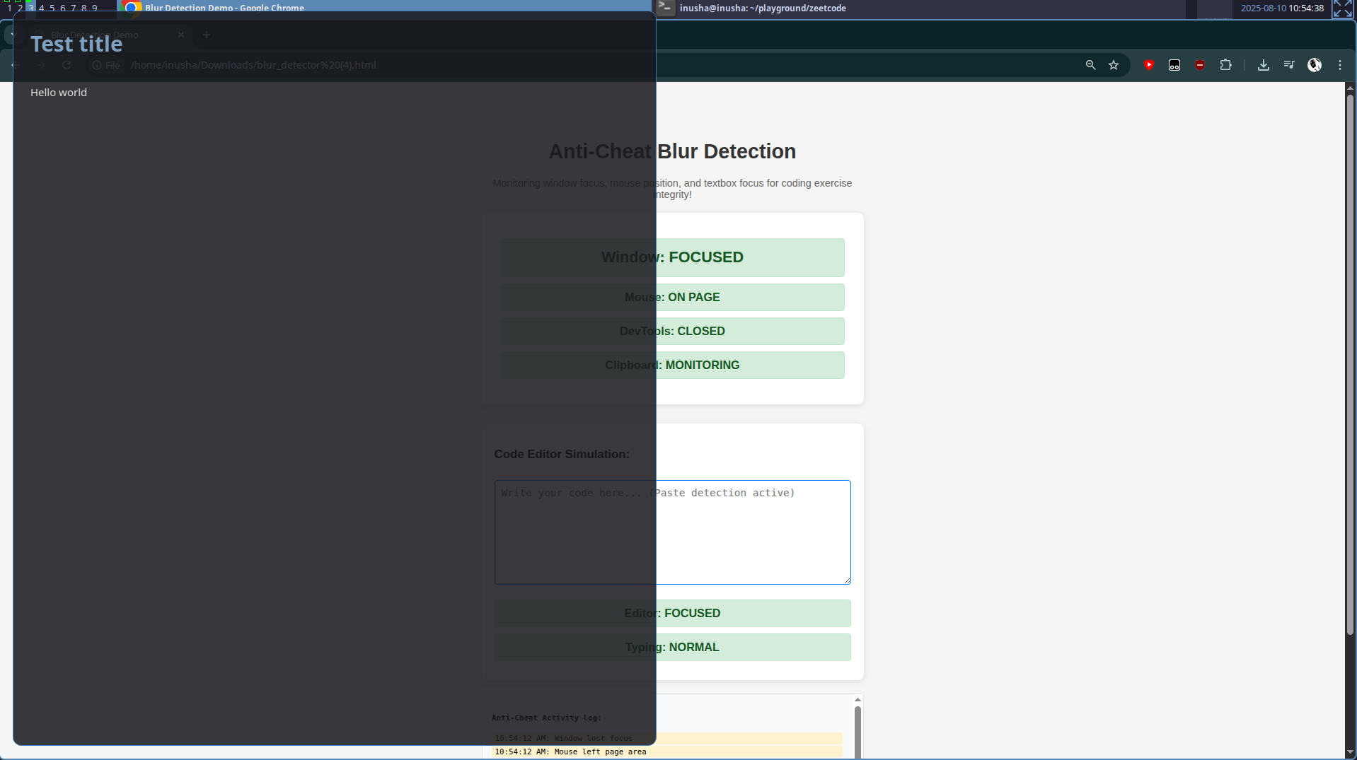 Anti-cheat blur detector interface